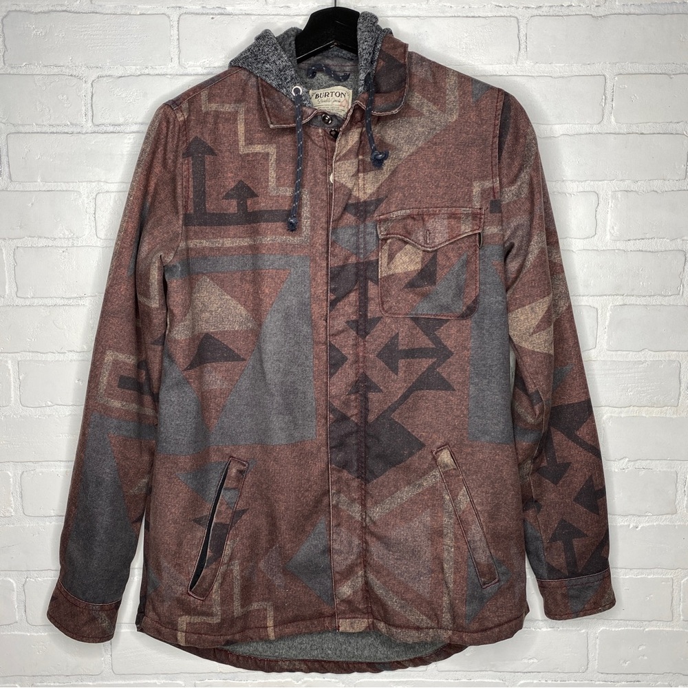Burton Durable Goods Red Aztec Print Hooded Flannel Zip Jacket Mens Extra Small